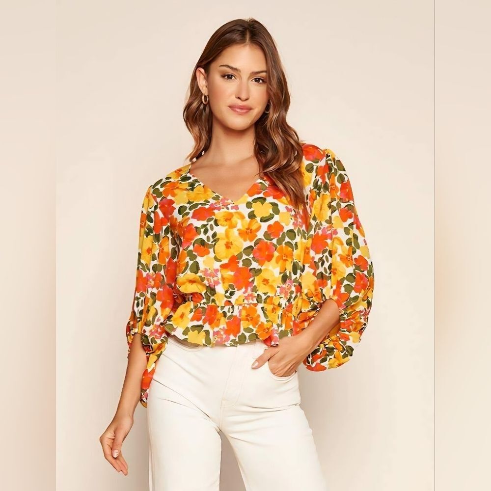 Sugar Lips Boho Hippie Y2K Electric Colors Floral Top Size XS New No Tags